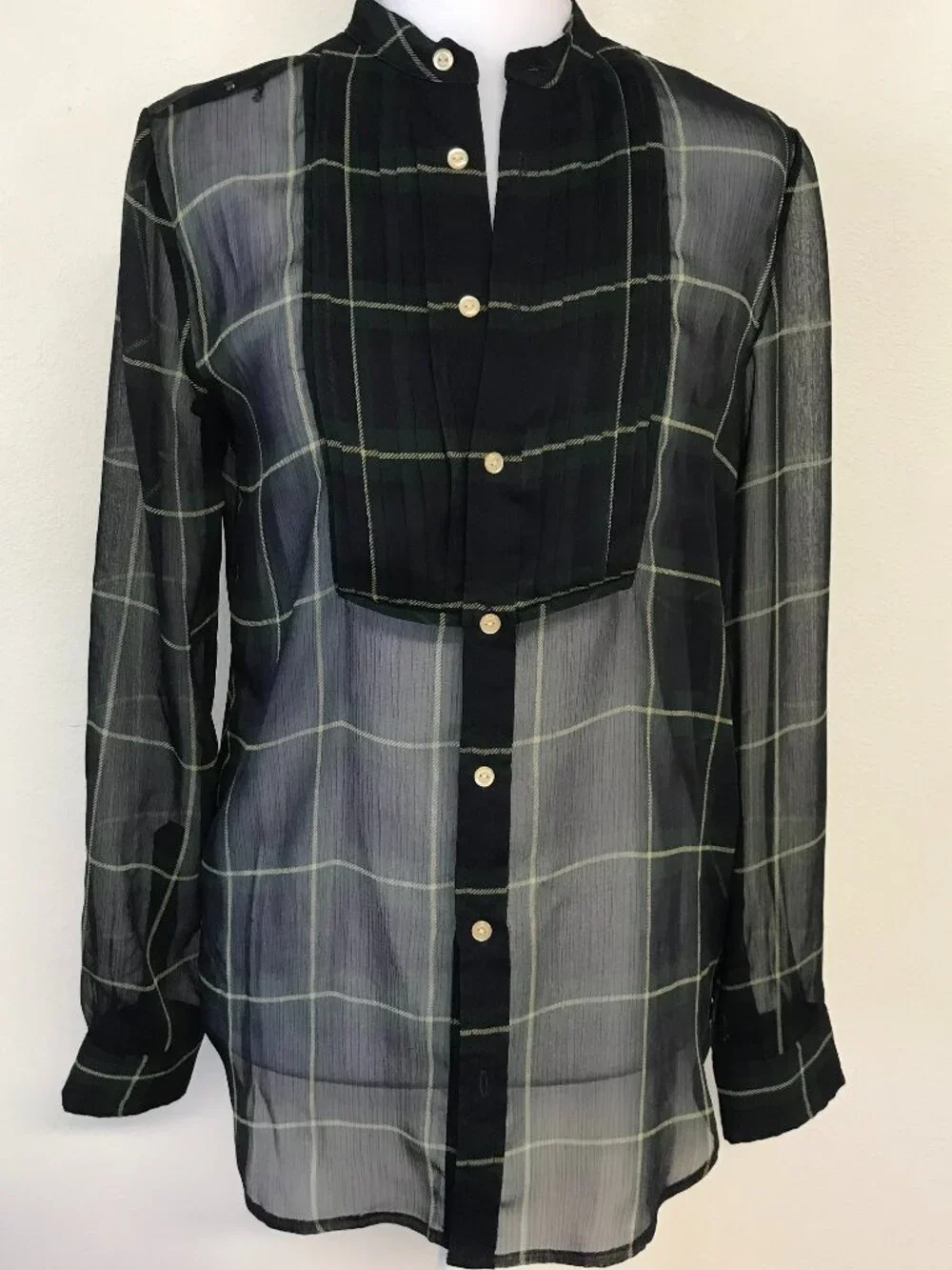 Polo Ralph Lauren Sheer Plaid Chiffon Button Shirt Youth 16 Fits XS